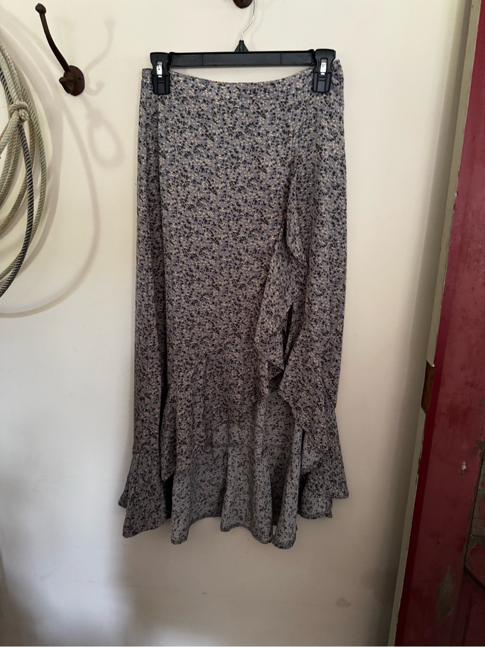 Dress Forum Floral Maxi Skirt in Light Gray and Navy
